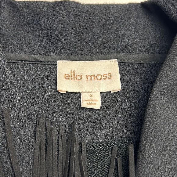 ELLA MOSS Black Lightweight Fringed Moto Jacket Knit Sleeves and Back size S - Picture 13 of 14